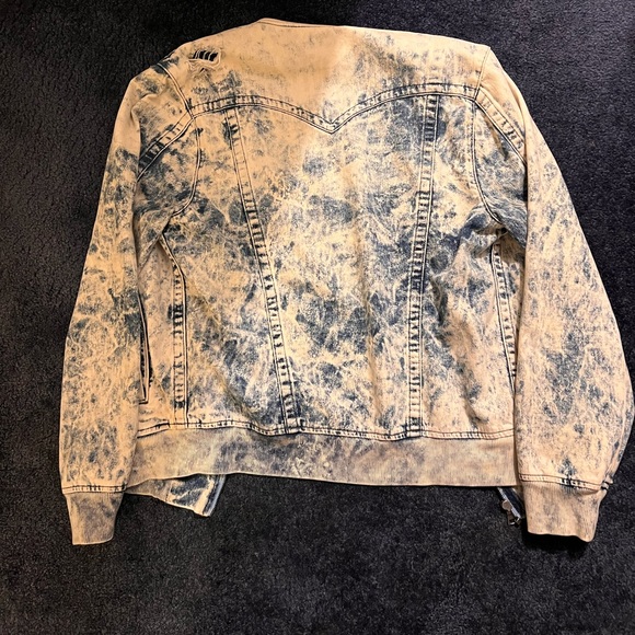 True Religion Men Medium Denim Jimmy Jacket Distressed White Tide Wash - Picture 3 of 7